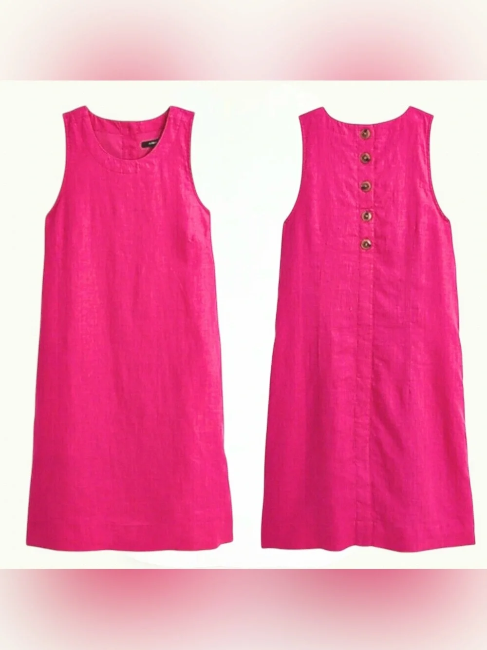 J.Crew Linen Button Back Shift Dress Neon Flamingo hot pink women’s size small